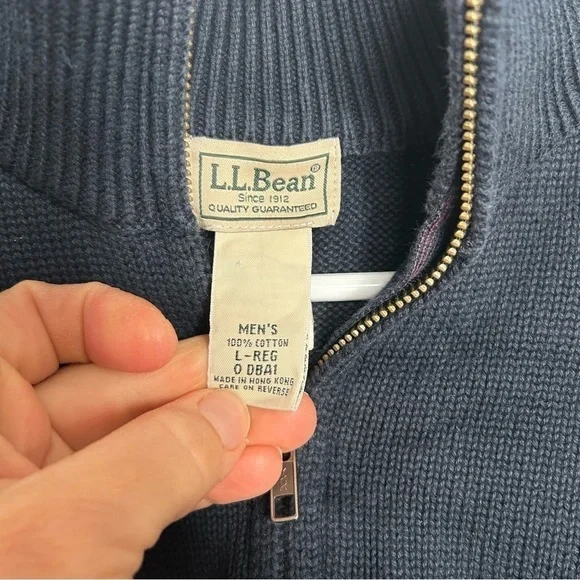 Ll Bean Men’s 1/4 Zip Pullover Navy Blue Sweater Large Cotton - Picture 2 of 3